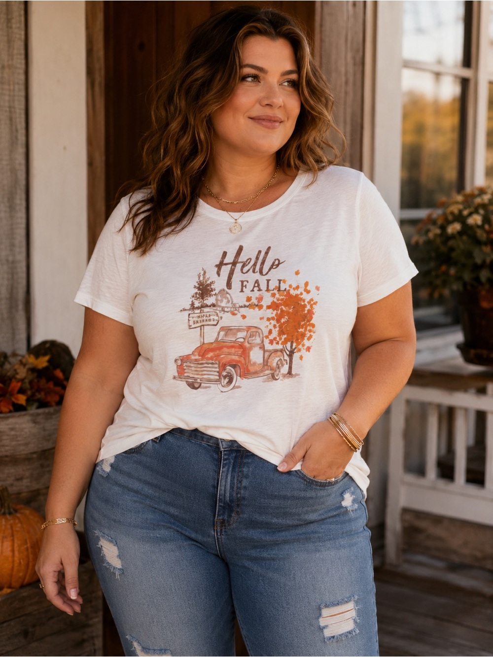 Maurice’s “Hello Fall” Graphic Tee | Size Large | Cozy Autumn Truck Print